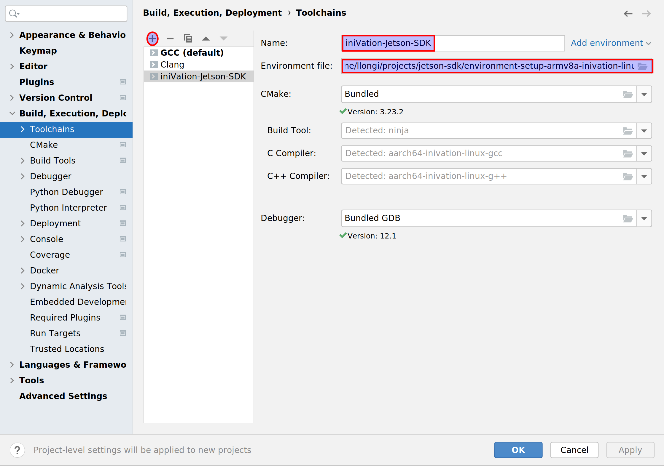 CLion Toolchains Configuration