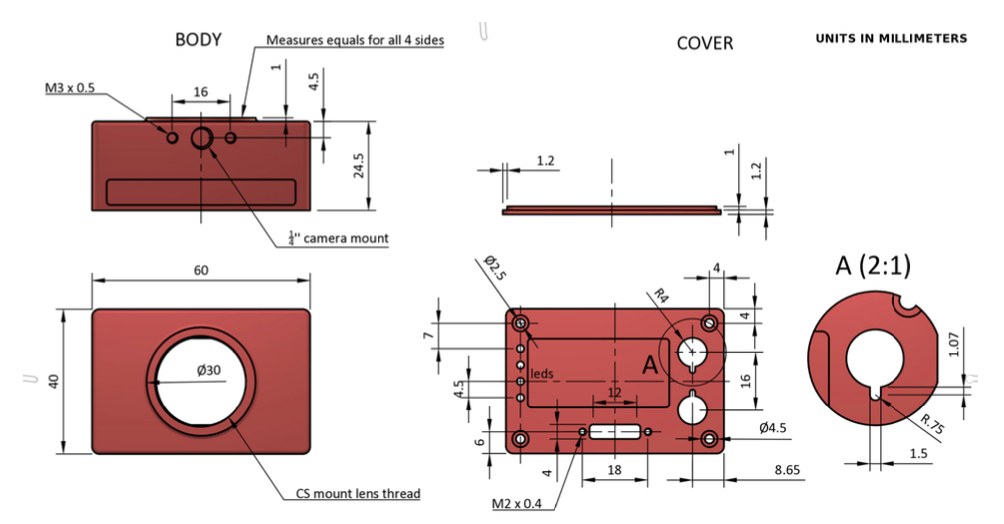 Dimensions of the DAVIS 346 camera case